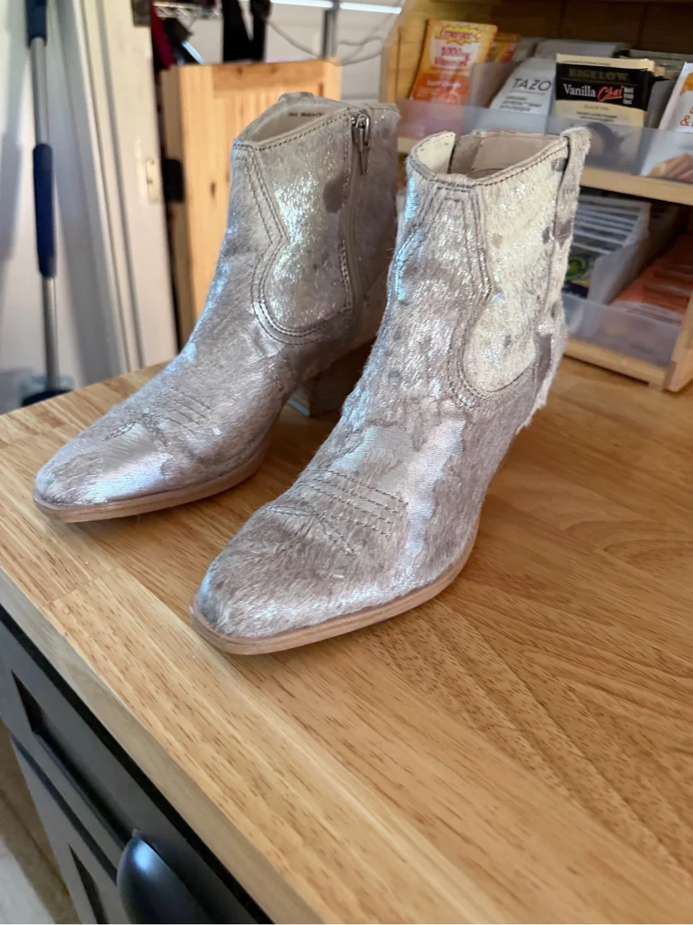 Dolce Vita Metallic Silver Hair-On Leather Ankle Boots